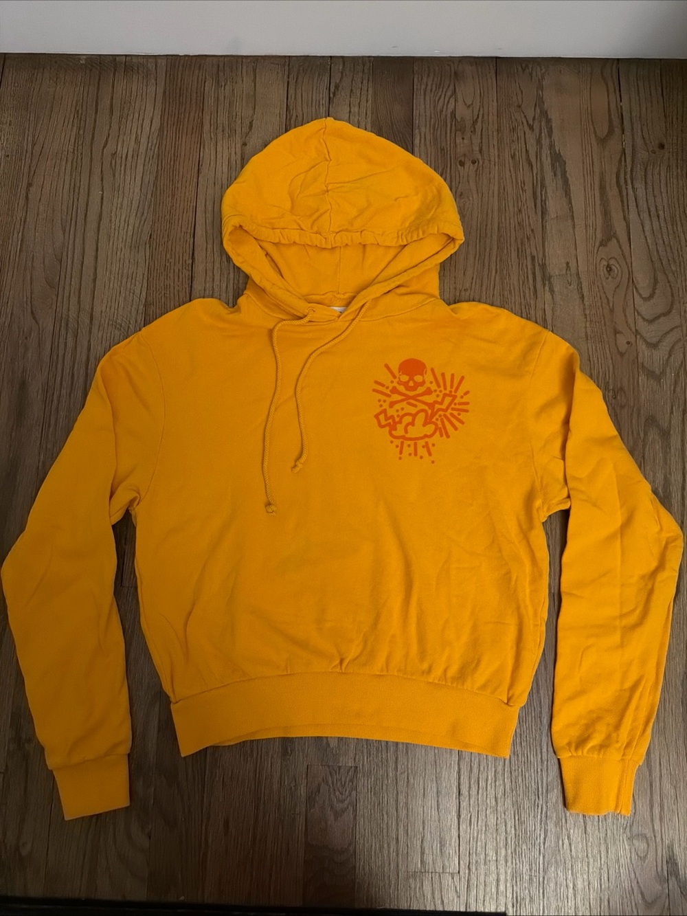 soulcycle Yellow Hoodie with Skull Graphic